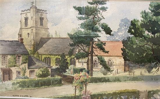 Clinton E A Lewis, watercolour, View of a country church, signed and dated 31, 20 x 33cm